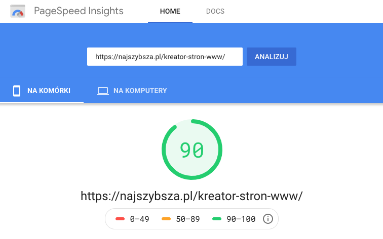 pagespeed insights wyniki testu